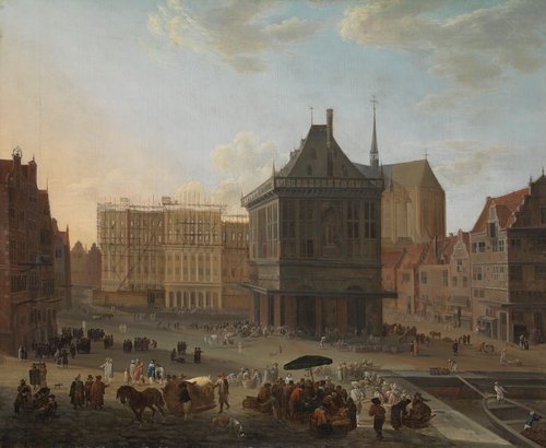 Dam met stadhuis in aanbouw_Amsterdam Museum_SB 1175